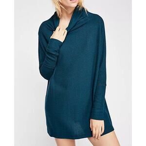 Free People We the Free Womens Kitty Thermal Oversized Teal Cowl Neck Top Size S